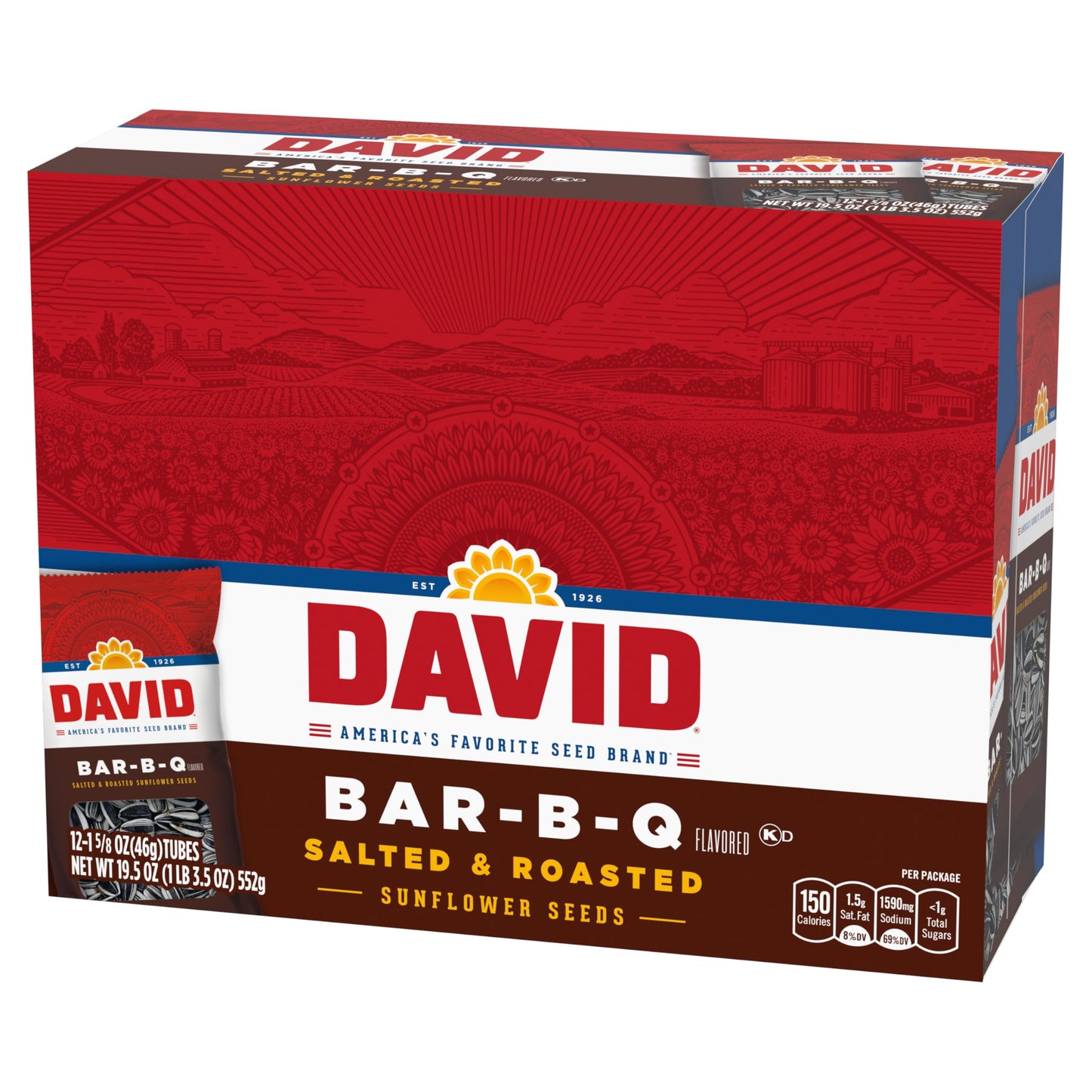 David Roasted And Salted Sunfower Seeds, Bar-B-Q Flavor, 1.625Oz. (Pack Of 12)