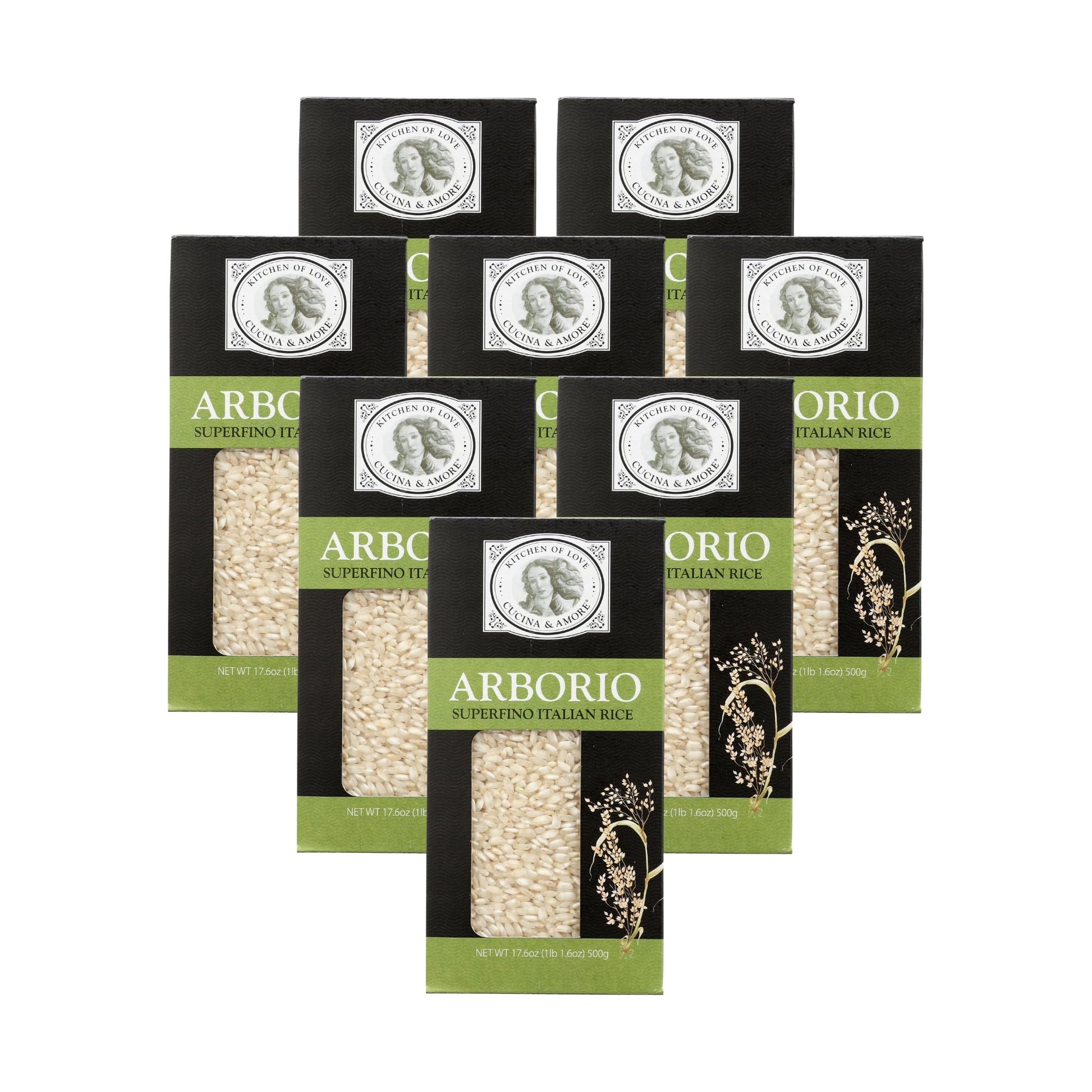 Cucina & Amore Superfino Italian Arborio Rice - 8.8 Lbs (17.6oz x 8 Pack) | Pantry Perfect, Vegetarian, Ideal for Risotto and Cr