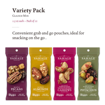 Sahale Snacks Glazed Nut Blend Variety Pack, 1.5 Oz (12 Bags) - Non-GMO, Gluten-Free, Dry-Roasted Mixed Nuts
