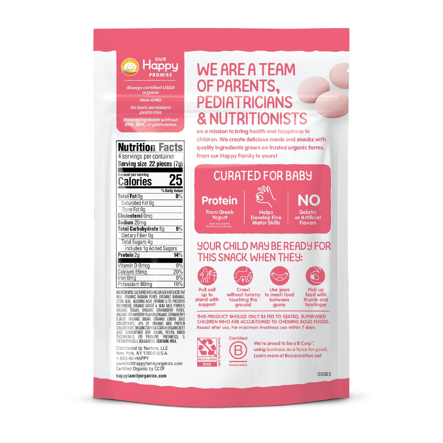 Happy Baby Organics Greek Yogis Freeze-Dried Greek Yogurt And Fruit Snacks, Strawberry Banana, 1 Ounce (Pack Of 1) Packaging May