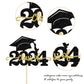 YCTHUNFISH Graduation Cake Topper, Class of 2025, Black Gold, Small Size, Glitter Congrats Grad Cap Decoration