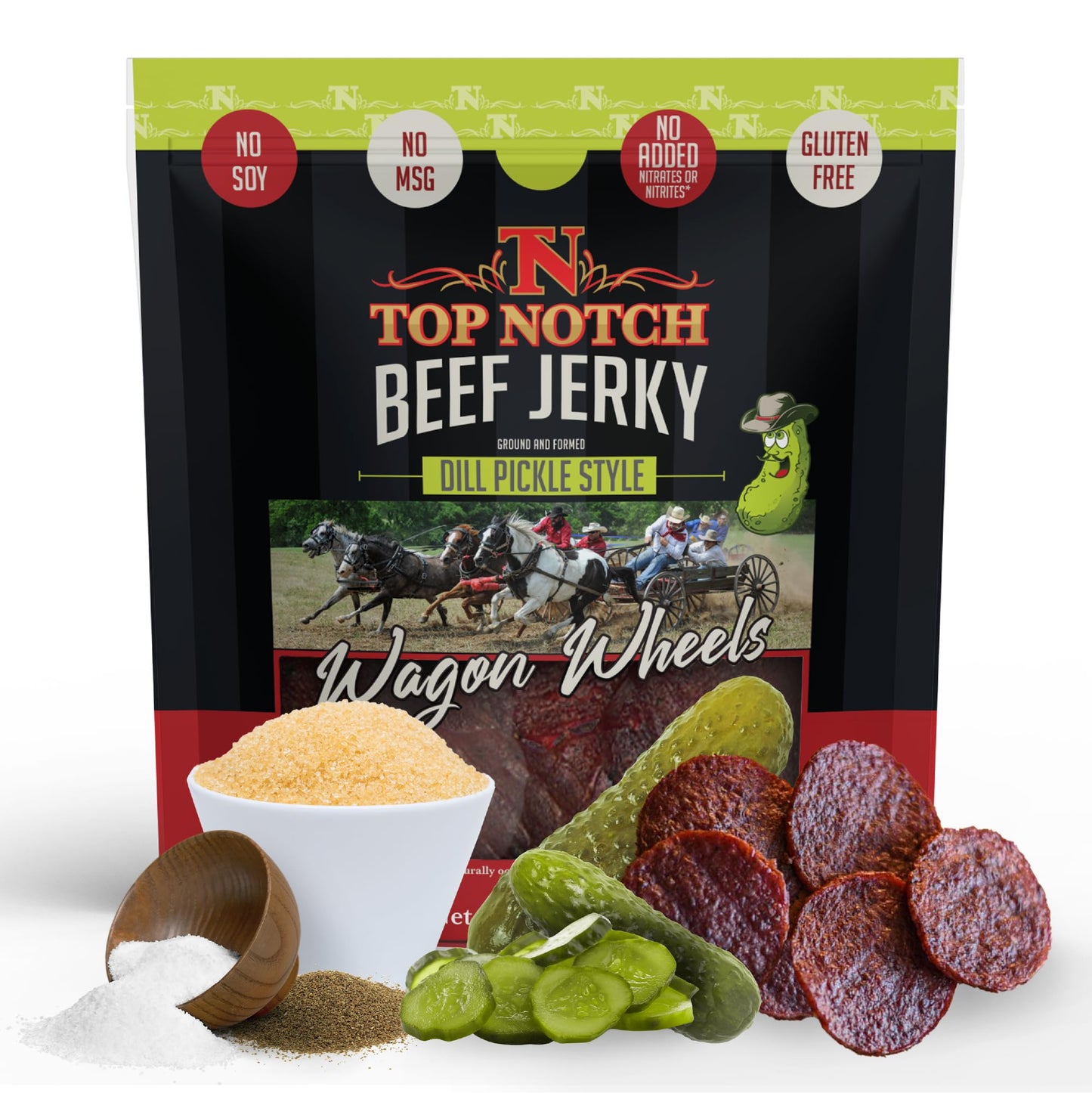Top Notch Wagon Wheels Jerky - High Protein Snacks for Kids and Adults Made From Locally Raised Beef - Flavorful Rounds of Premi