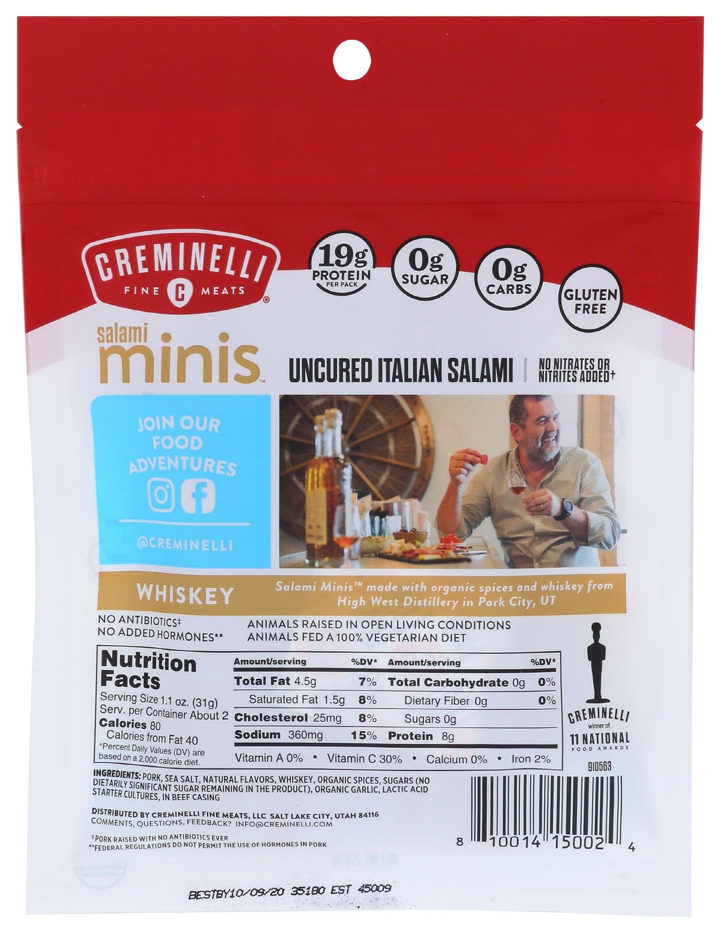 Creminelli spirit-inspired flavor Salami Minis, Gluten Free, 19g Protein, 2.6oz