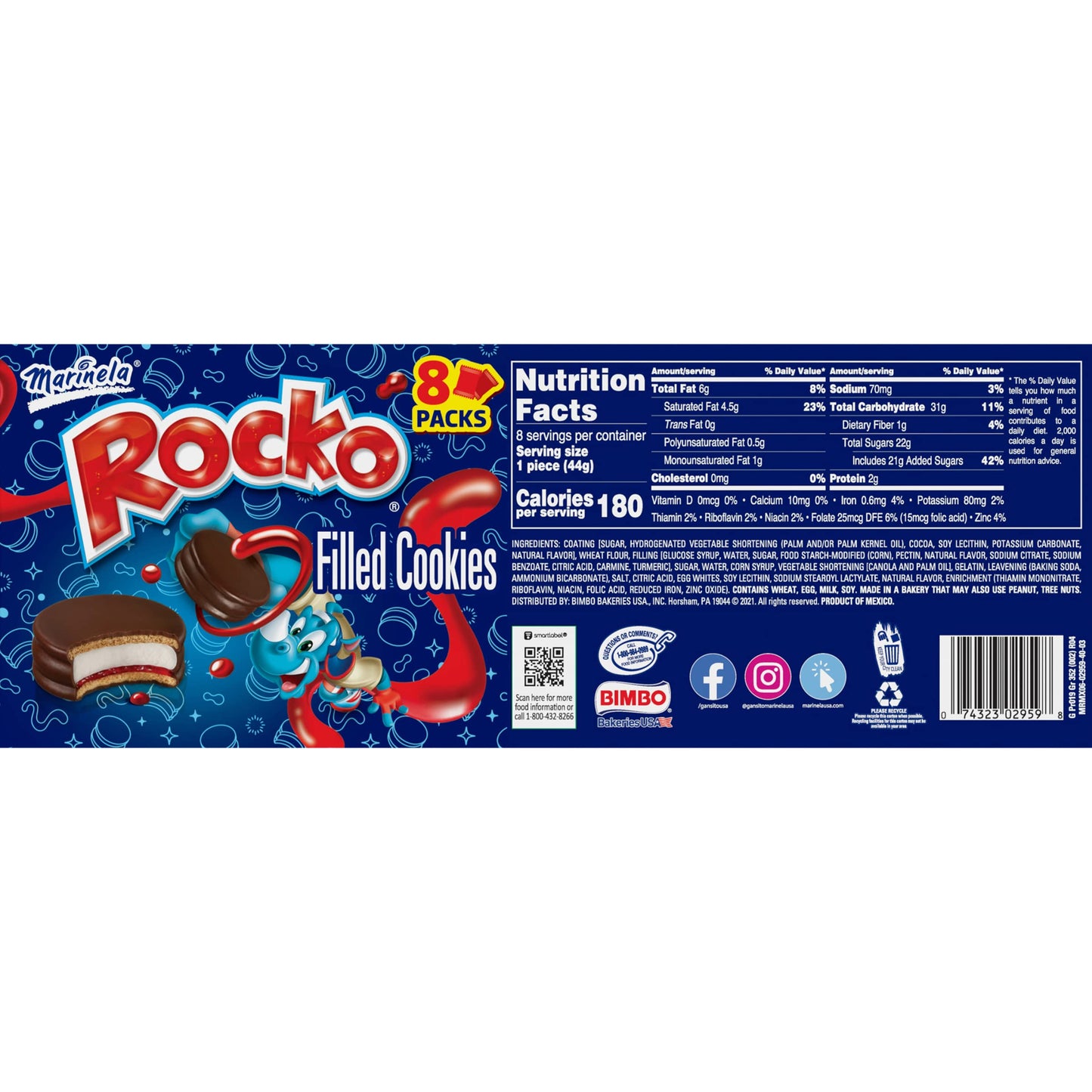 Marinela Rocko Strawberry And Marshmallow Filled Snack Cookies