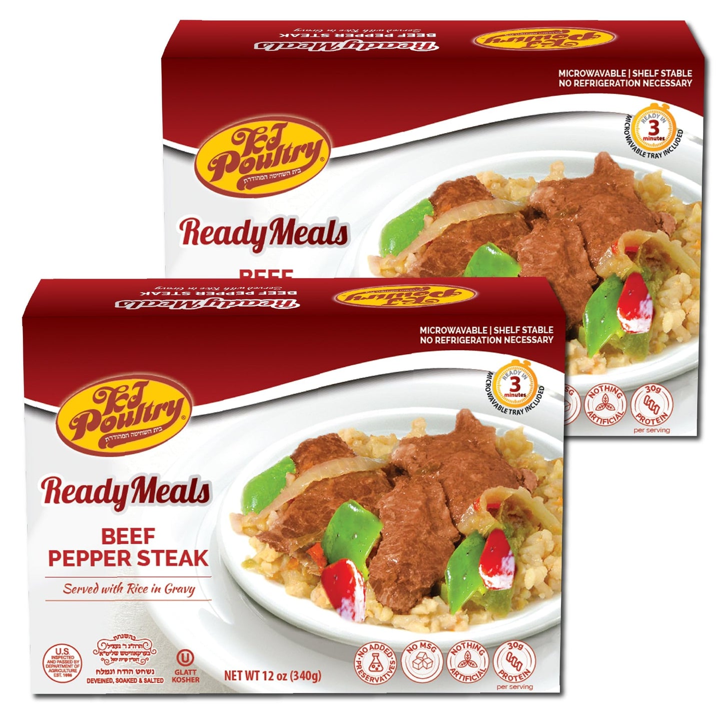 KJ Poultry Beef Pepper Steak & Rice MRE - Fully Cooked, Shelf Stable 2 Pack