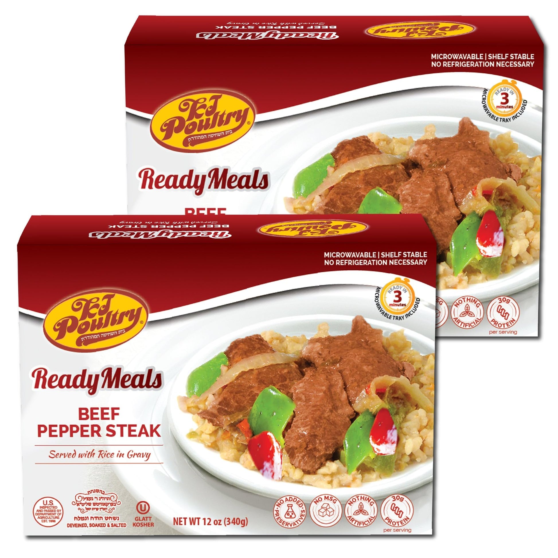 KJ Poultry Beef Pepper Steak & Rice MRE - Fully Cooked, Shelf Stable 2 Pack