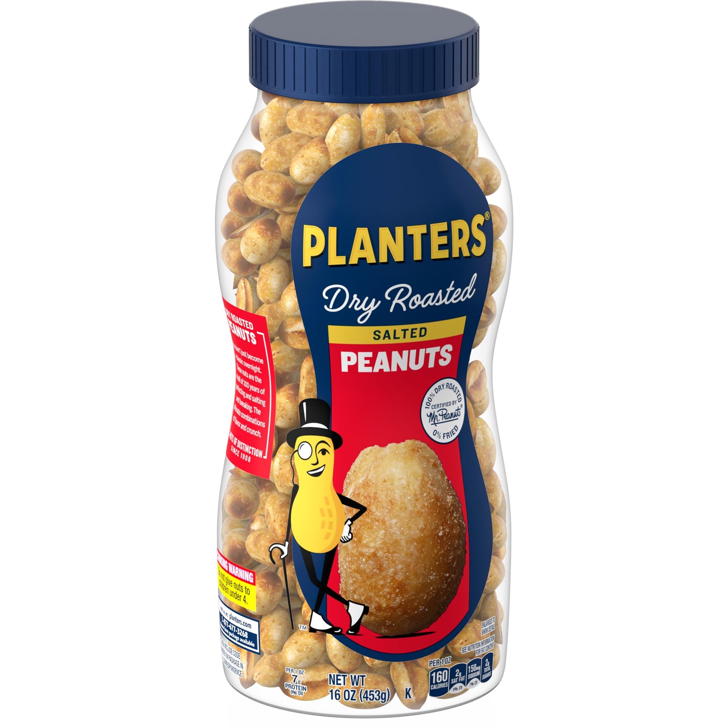PLANTERS Salted Dry Roasted Peanuts, Plant Based Protein Snacks, 16oz Jar