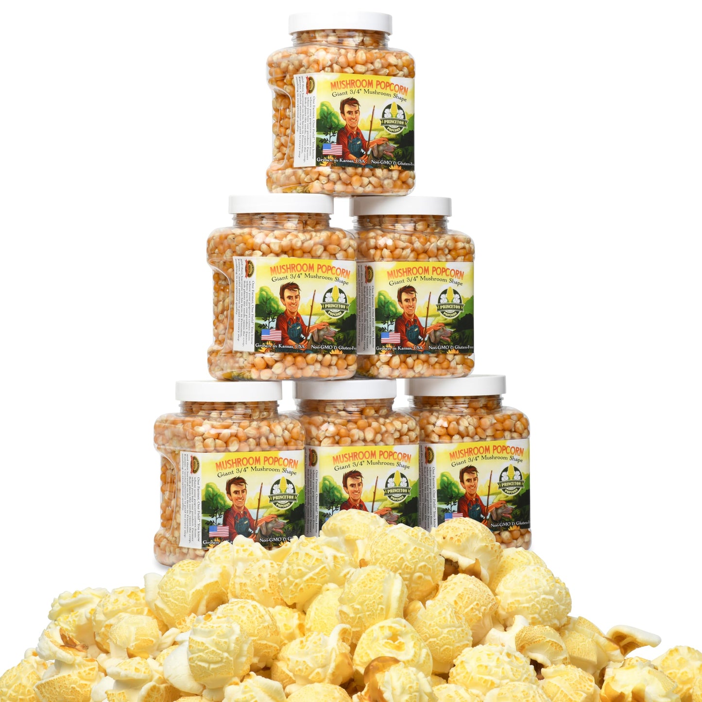 Princeton Popcorn Hulless Popcorn Kernels – Easy-Eating, Non-GMO, 6-Pack of 16 Ounce Tubs