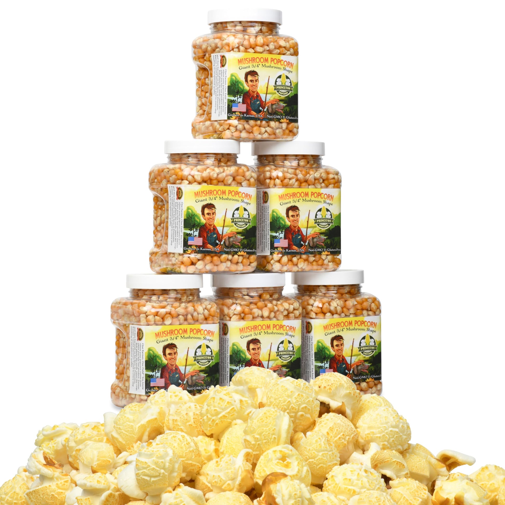 Princeton Popcorn Hulless Popcorn Kernels – Easy-Eating, Non-GMO, 6-Pack of 16 Ounce Tubs