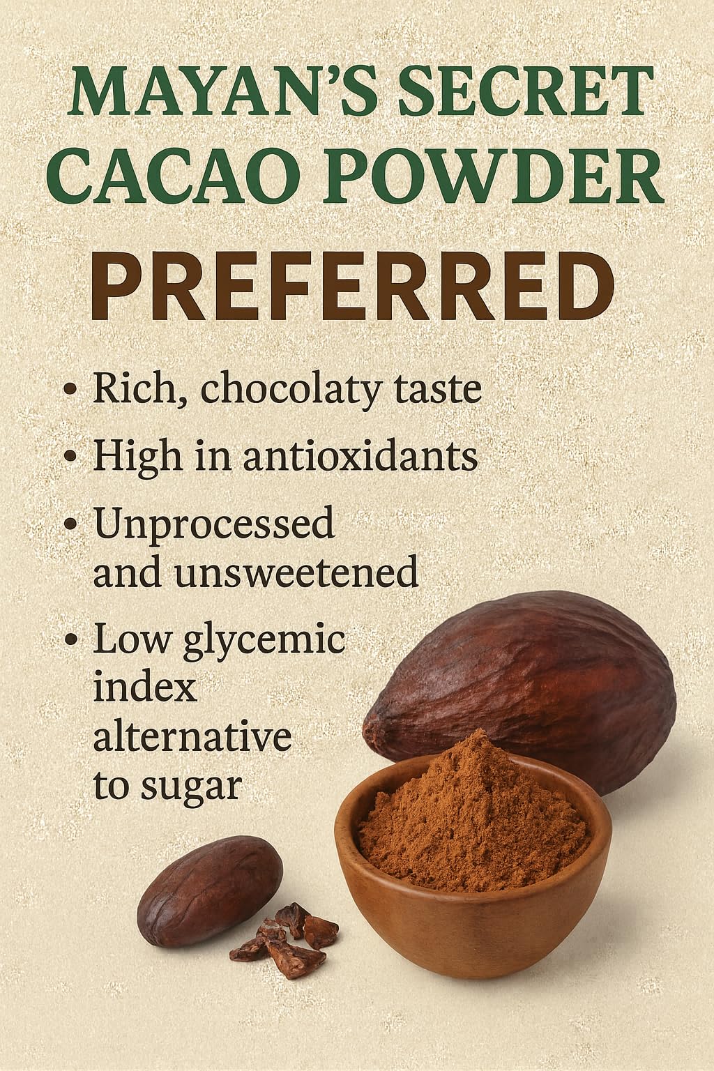 Mayans Secret - Organic Cocoa Powder Unsweetened Raw Cacao Powder Organic for Smoothie  Coffee and Drink Mixes (1 Pound (Pack of 1))