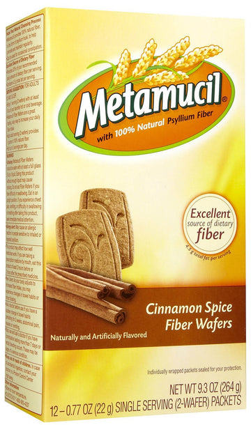 Metamucil Fiber Laxative/Fiber Supplement Fiber Wafers, Cinnamon Spice, 12- (0.85 Oz) Doses 24 G