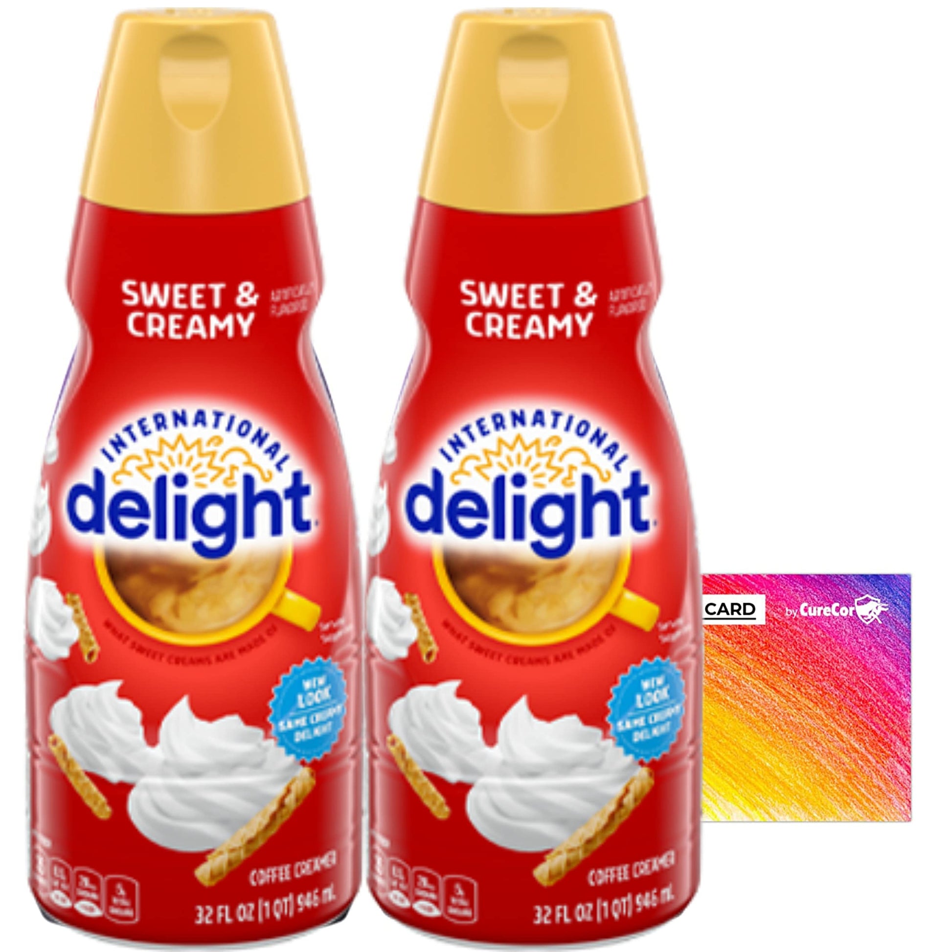International-Delight Liquid Coffee Creamer.- Two (2) 32 Fl Oz Bottles Of Creamy Smooth Delightful Coffee Creamer And One Authen