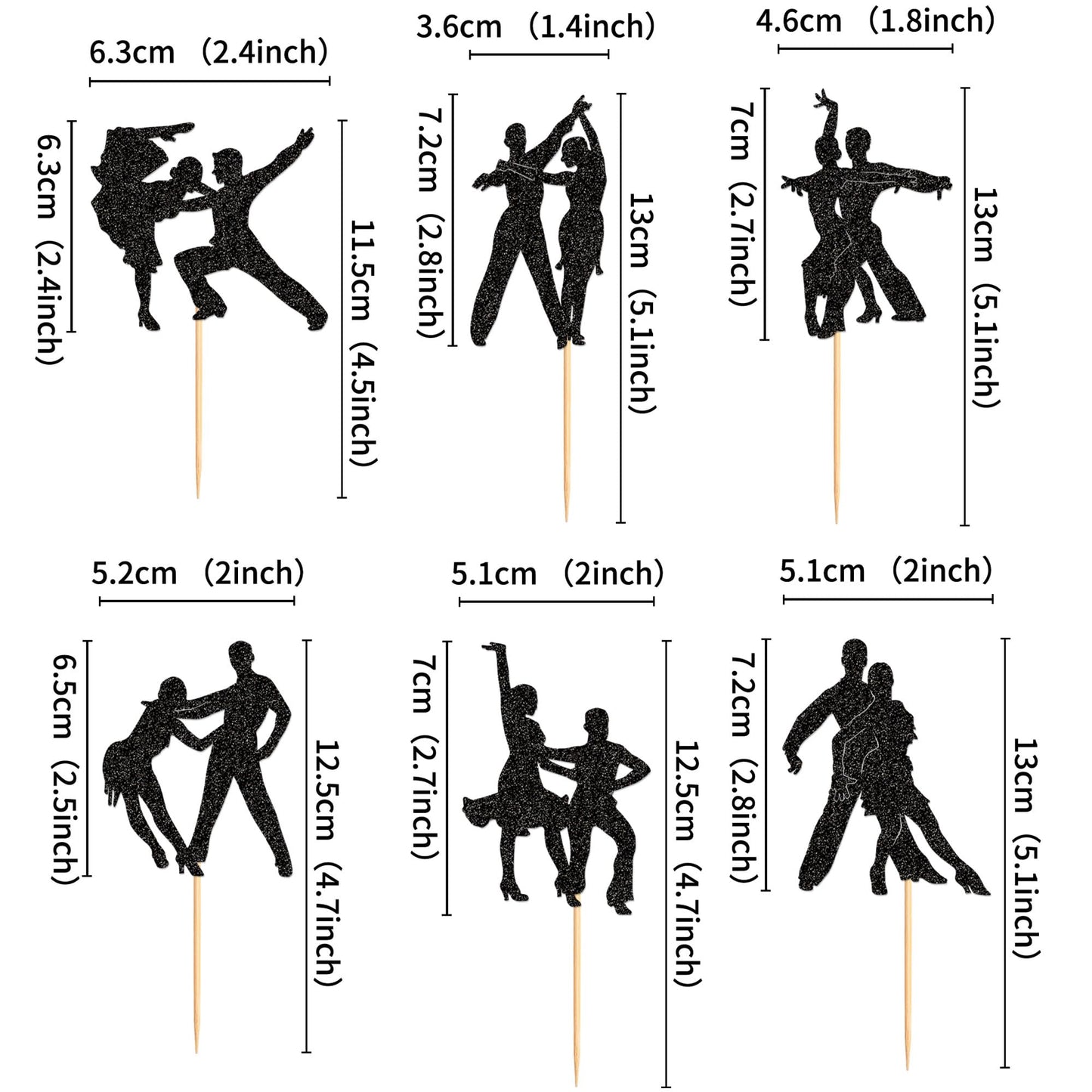 Ercadio 24 Pcs Latin Dance Cupcake Toppers Black Glitter Adulthood Ceremony Dancing Girl Boy Cake Birthday Picks For Dancing Cak