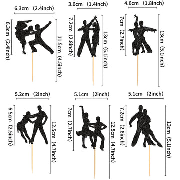 Ercadio 24 Pcs Latin Dance Cupcake Toppers Black Glitter Adulthood Ceremony Dancing Girl Boy Cake Birthday Picks For Dancing Cak