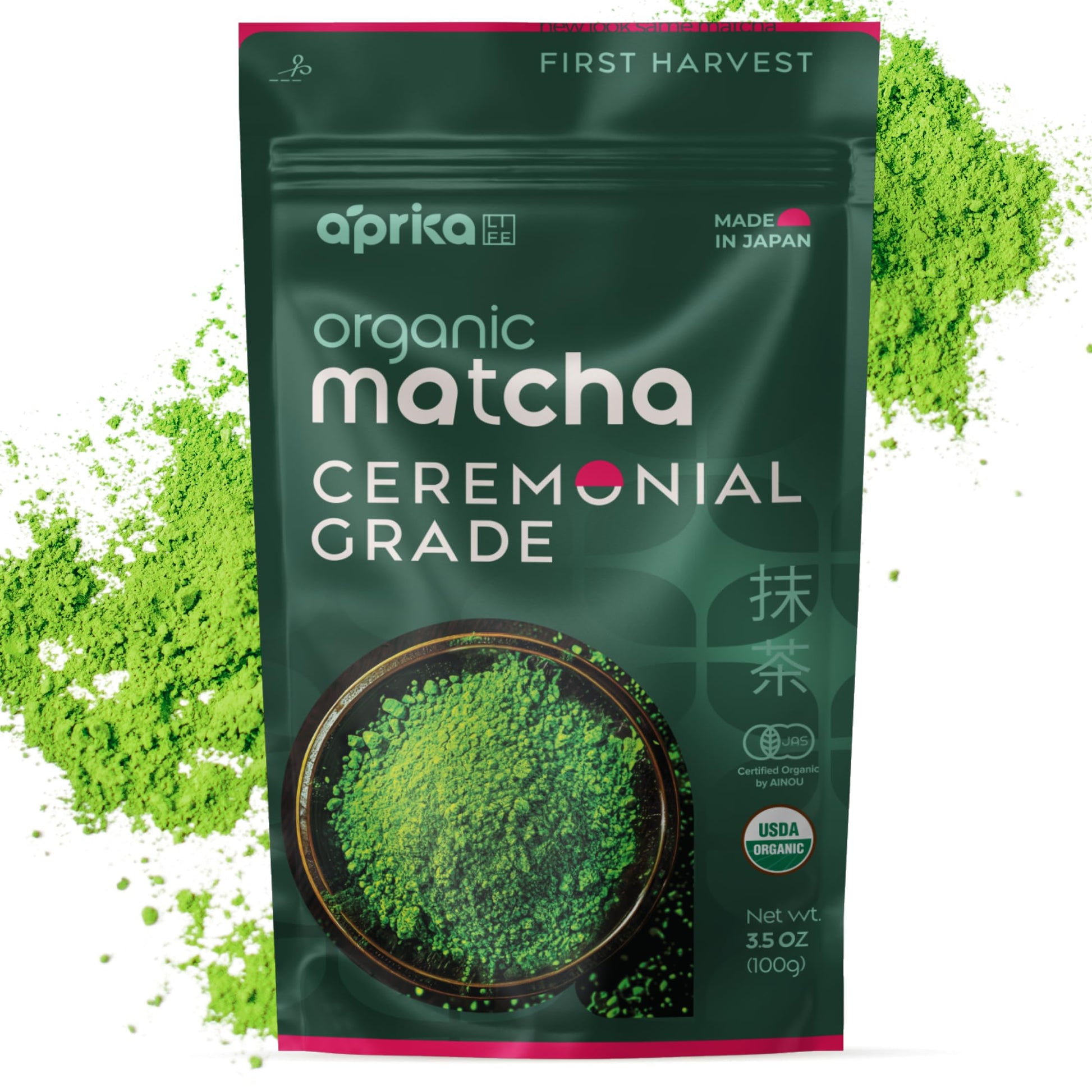 Aprikalife Organic Matcha Powder, Usda & Jas Certified, No Sugar Added, Authentic Japanese Ceremonial Grade Matcha Green Tea Powder, 3.5 Oz/100G