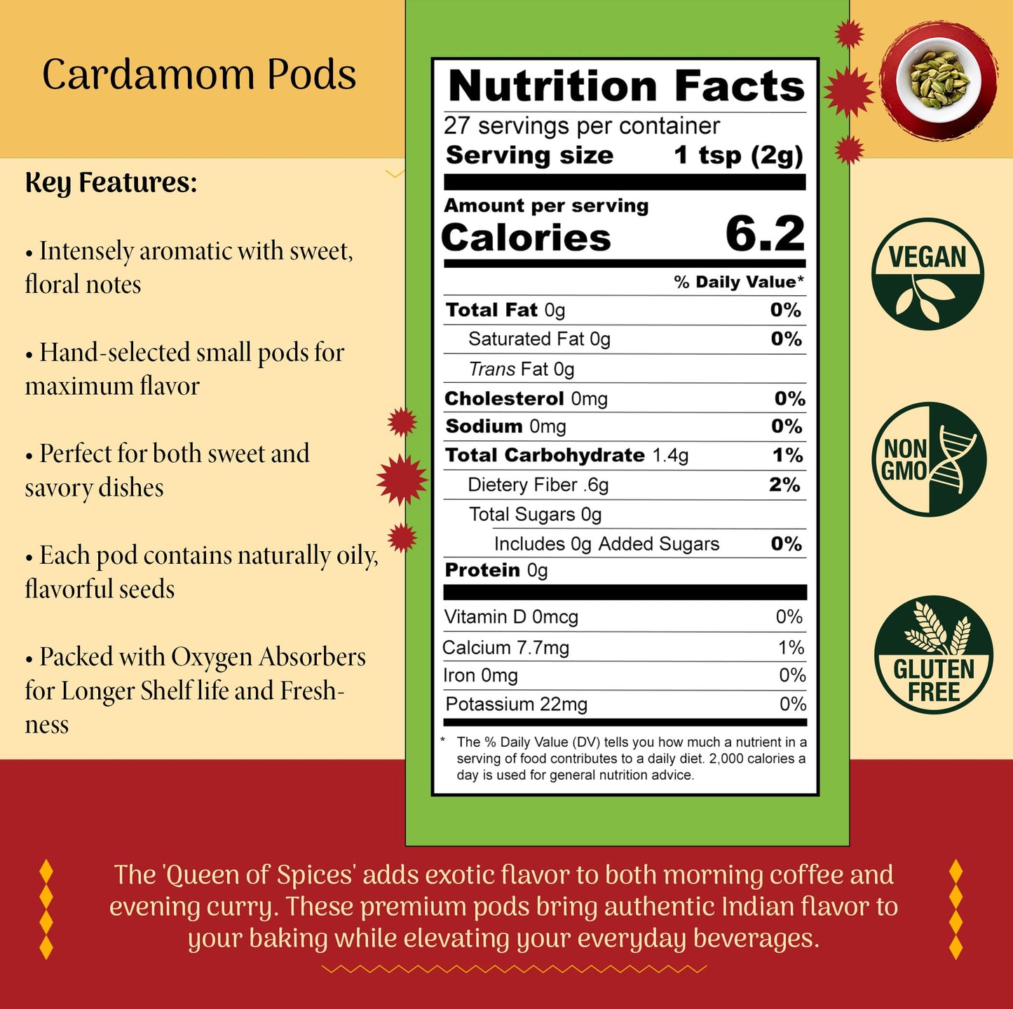 SHUBHAAVYA Premium Cardamom Pods | Authentic Indian Elaichi | 1.9oz (55g) | NON-GMO | All Natural | Gluten Free