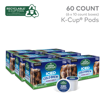 Green Mountain Coffee Roasters Almond Vanilla Iced Cold Brew Coffee, Single Serve Keurig K-Cup Pods, 60-Count Box (6 Packs Of 10