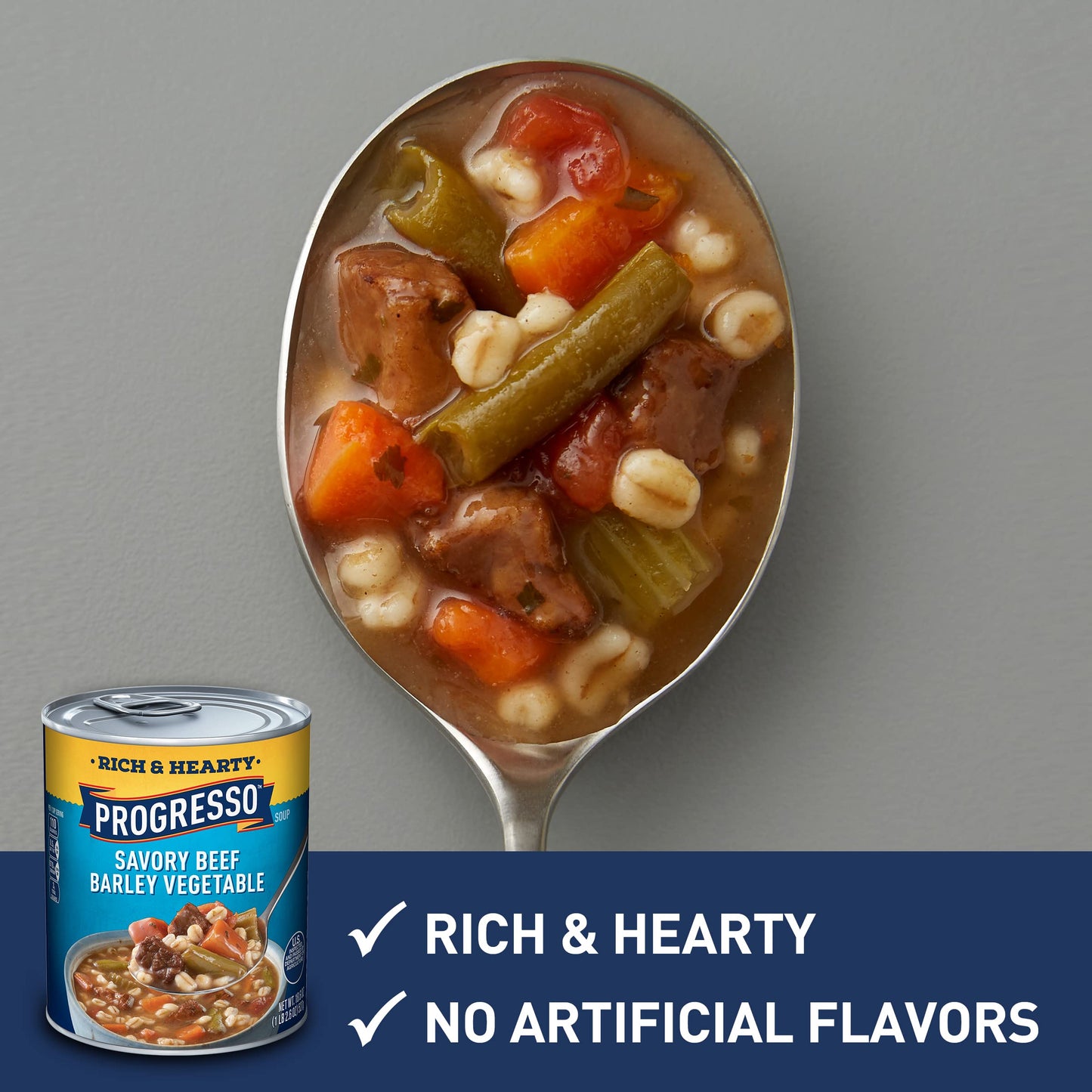 Progresso Rich & Hearty Savory Beef Barley Vegetable Soup, 18.6 oz, Pack of 12 - Convenient Canned Meal for Quick Nutrition