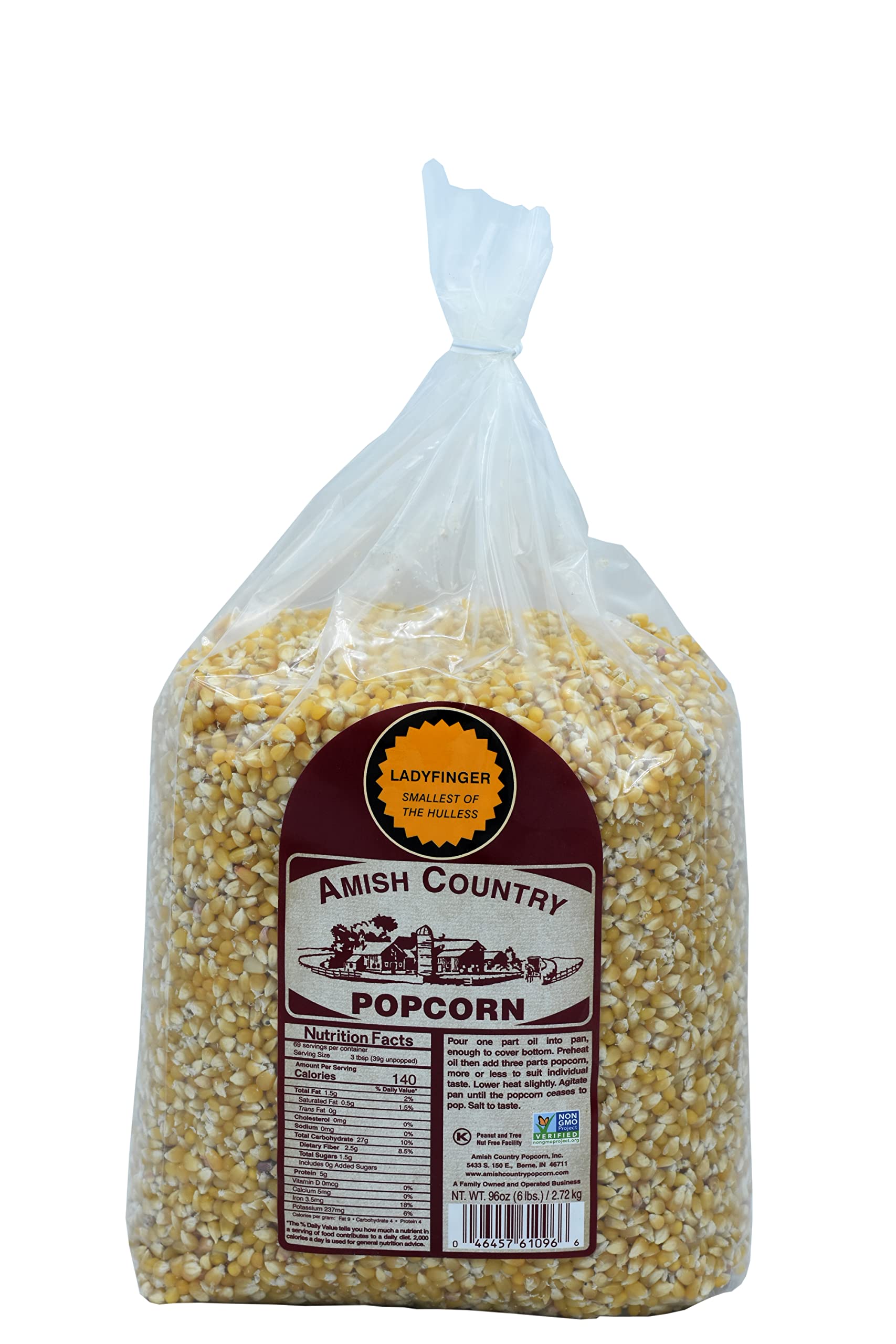 Amish Country Popcorn | 6 Lb Bag | Ladyfinger Popcorn Kernels | Old Fashioned, Non-Gmo And Gluten Free (Ladyfinger - 6 Lb Bag)