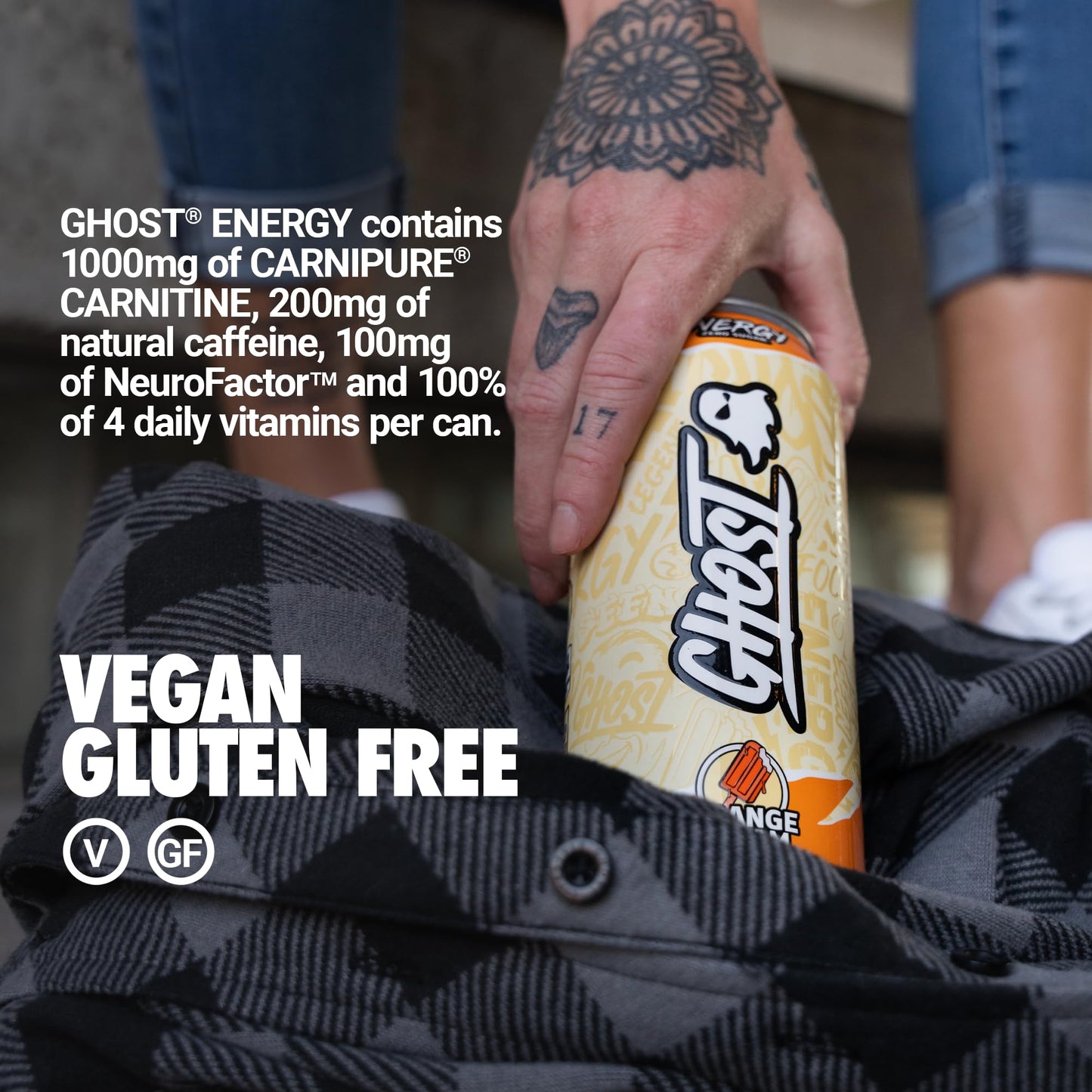 GHOST Energy Drink - Orange Cream - 12-Pack, 16oz Cans - Gluten-Free, Vegan, 200mg Natural Caffeine