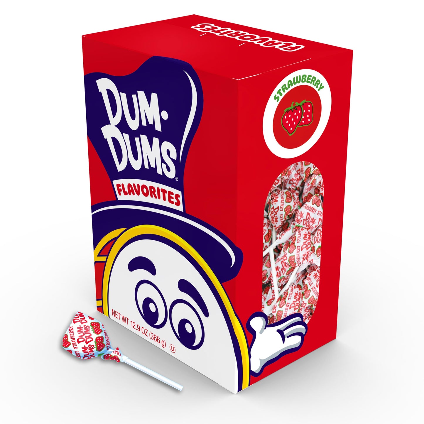 Dum Dums Lollipops Strawberry Flavor, 50 Count Bag, Pink Red White