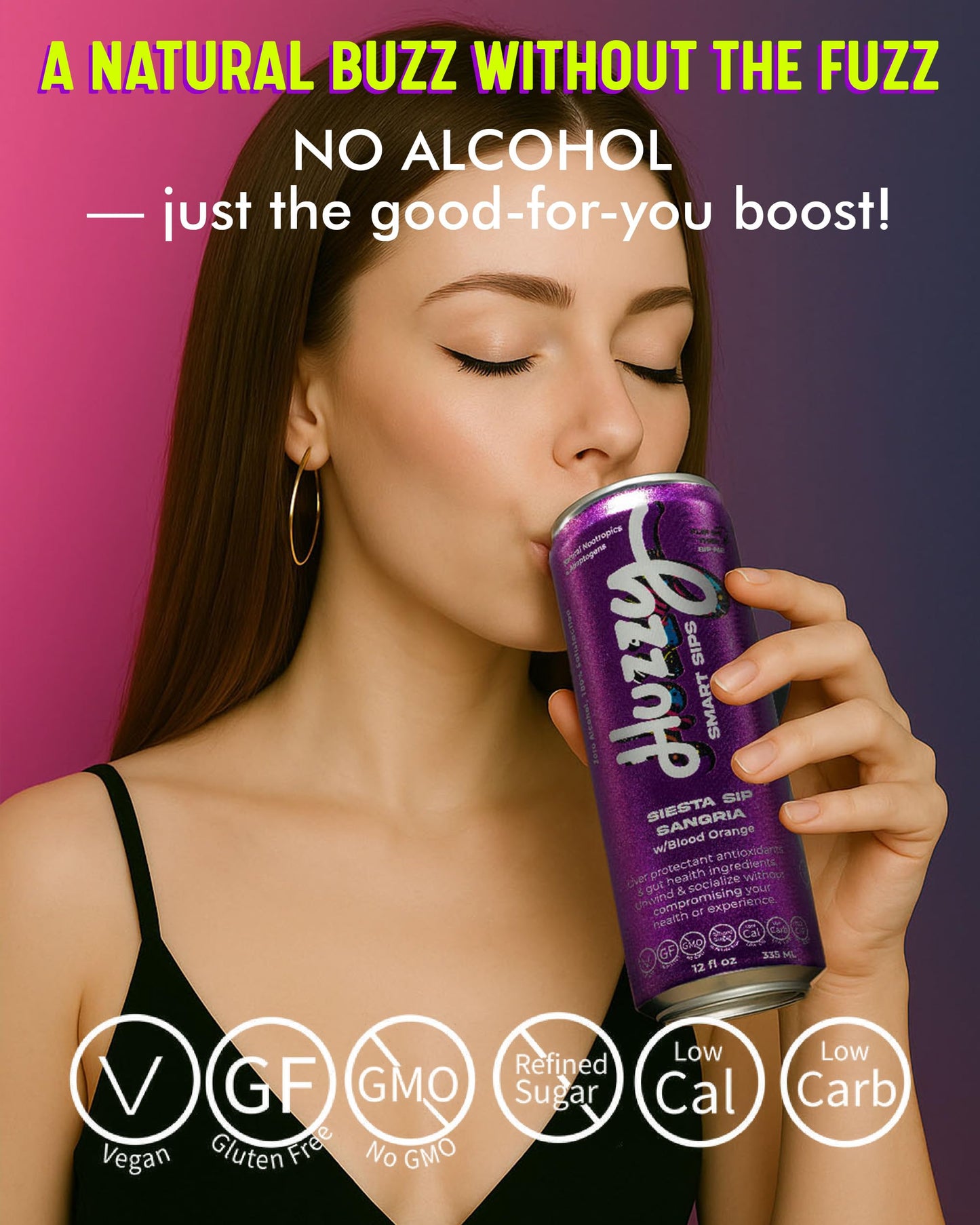 Huzzy Smart Sips Non-  ic Sangria Inspired Beverage - Low Calorie, Low Carb, 4 Pack