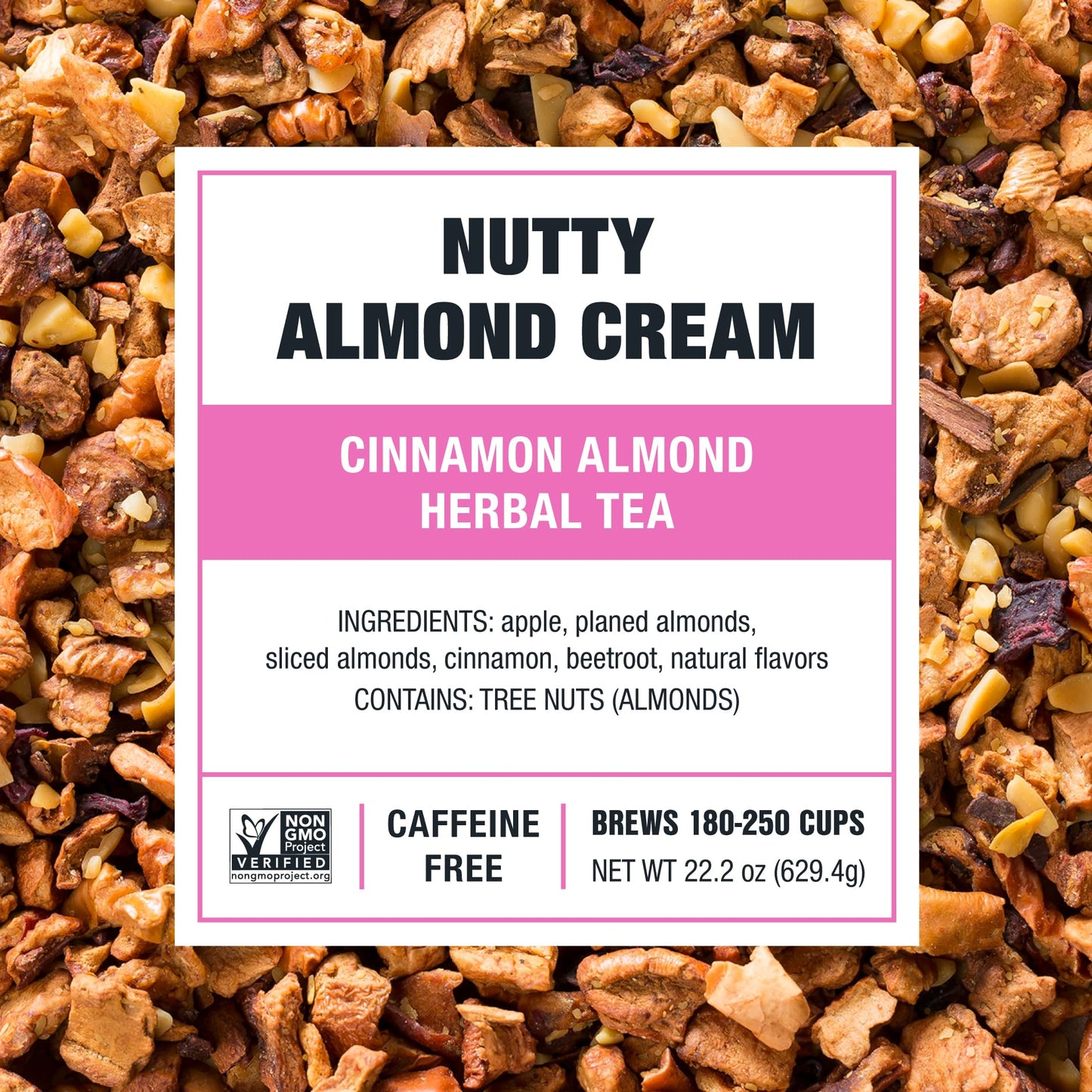 Tiesta Tea Nutty Almond Cream Herbal Tea Blend, Non-Caffeinated, 16oz Bulk Pouch & 6.2oz Refillable Tin, Model 23-032