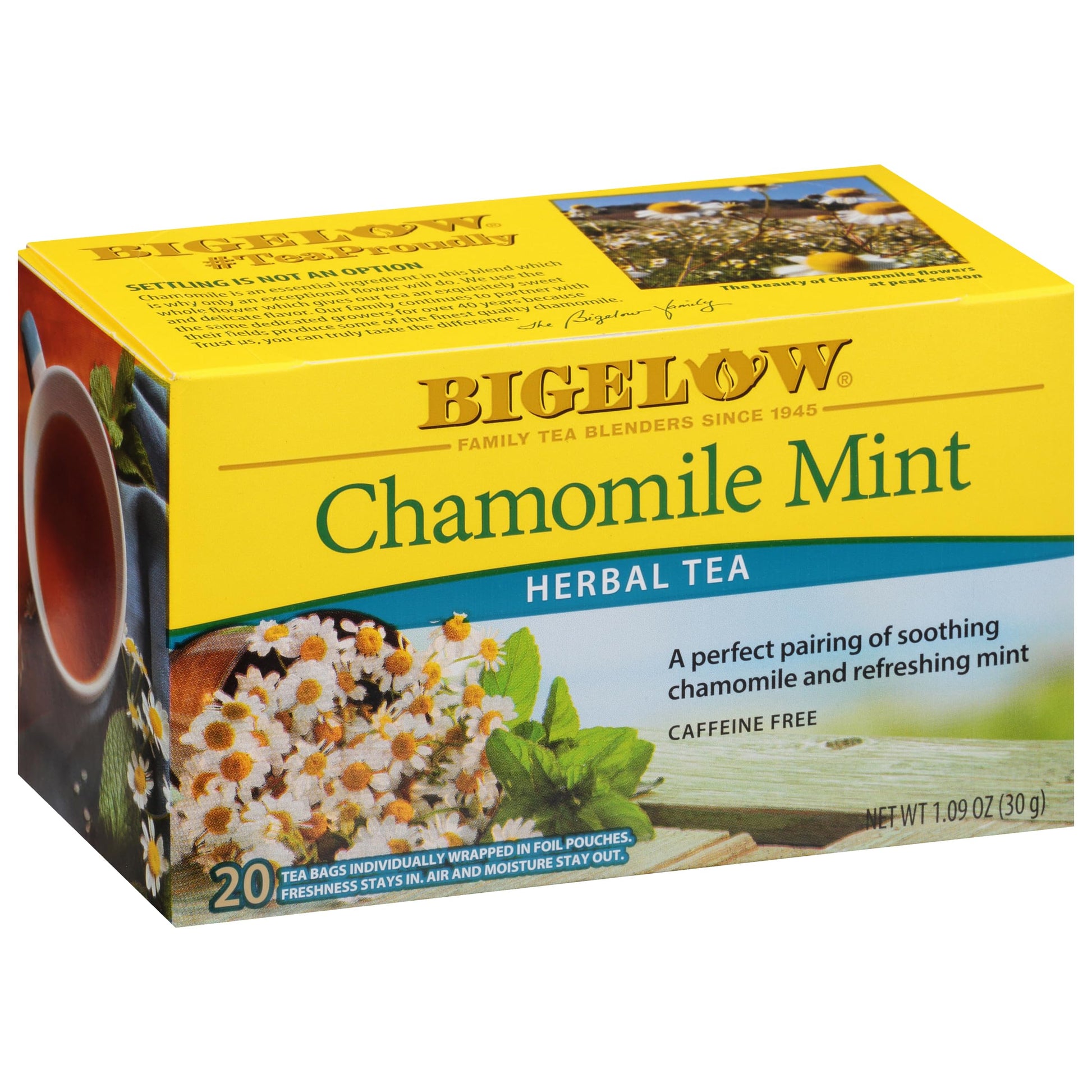 Bigelow Tea Chamomile Mint Herbal Tea Bags, Caffeine-Free, 20 Count, Pack of 6