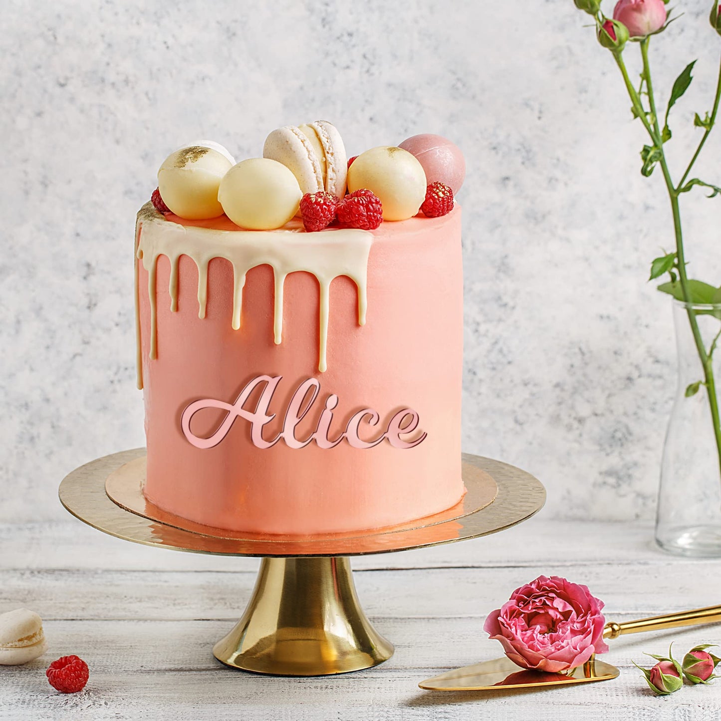 EDSG Personalized Cake Topper, Mirror Acrylic, Rose Gold, Custom Text for Birthday, Wedding, Baby Shower, Graduation