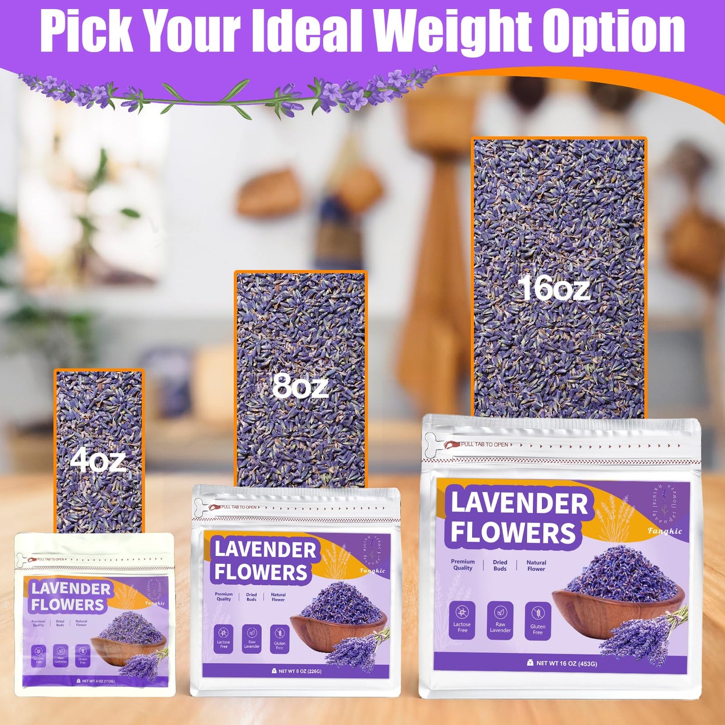 Fangkic Dried Culinary Lavender Flowers - Food Grade Edible Buds, Gluten Free, 16 oz