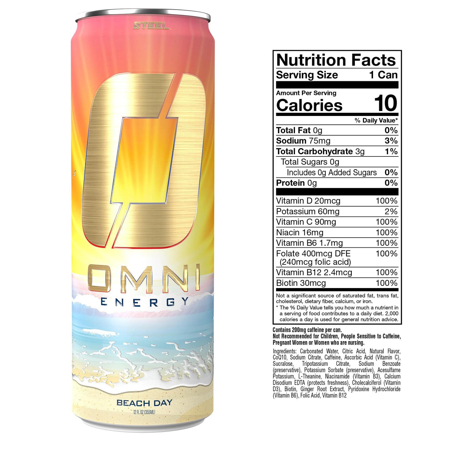 Steel dietary products OMNI Energy Drink, Sugar-Free, Low Calorie, 200mg Caffeine, Pack of 12, 12 Oz Cans