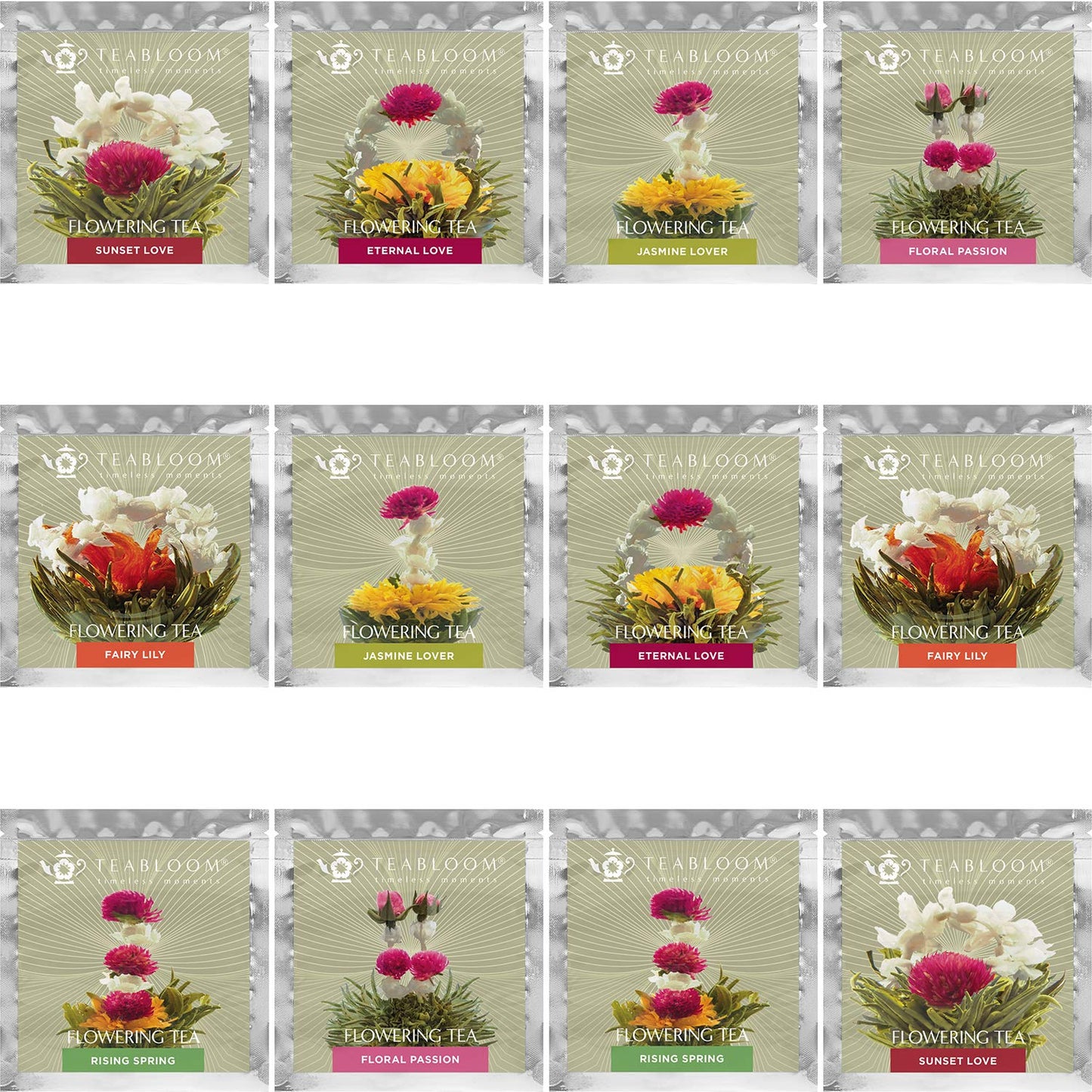 Teabloom Jasmine Flowering Tea - Hand Tied Green Tea Leaves + Jasmine Blossoms Flowering Tea Creations - Blooming Tea Gift Set -