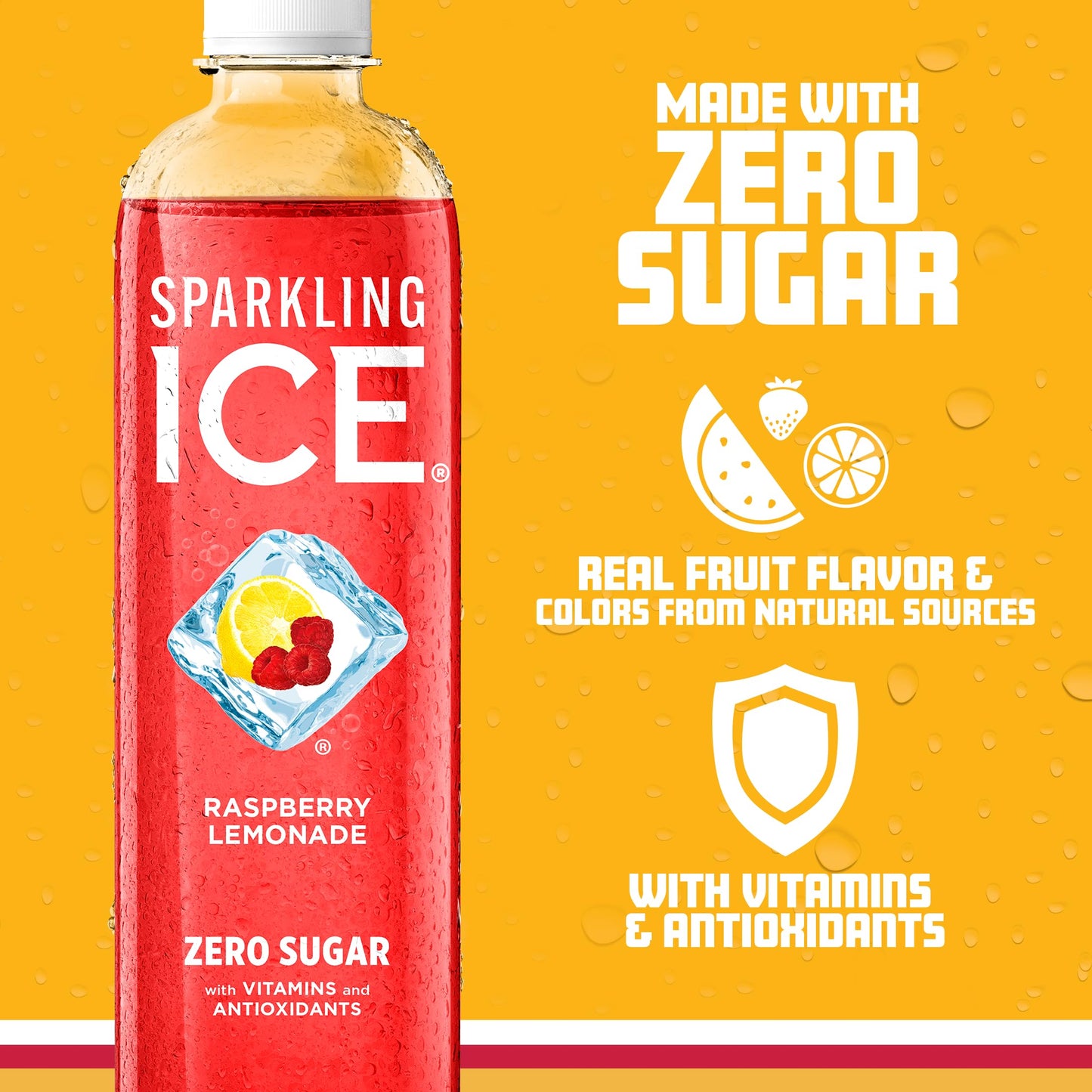 Sparkling Ice Raspberry Lemonade Sparkling Water, Zero Sugar, 17 Fl Oz Bottles, Pack of 12, Low Calorie Beverage with Vitamins & Antioxidants