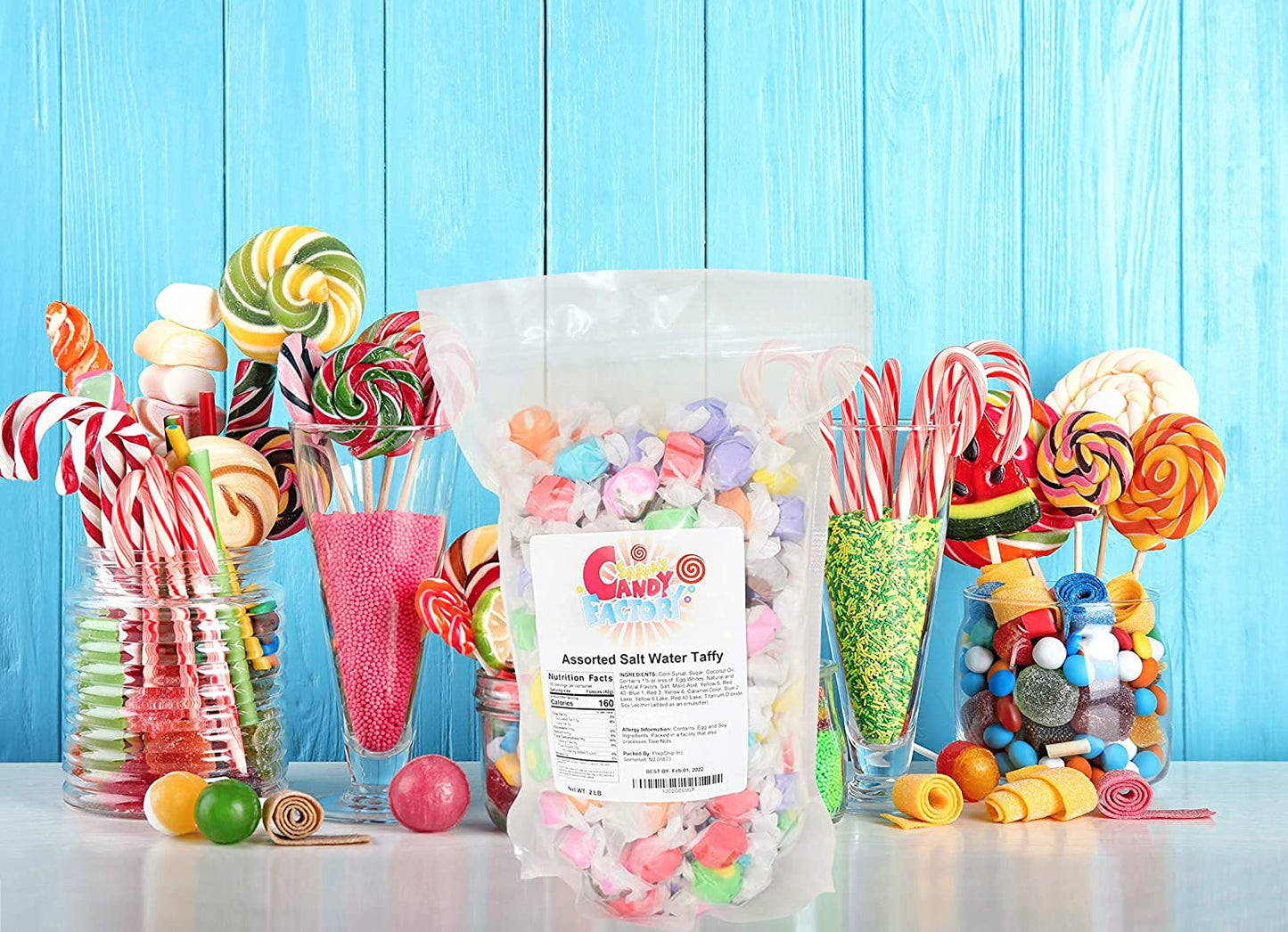 Sarahs Candy Factory Salt Water Taffy Assorted Taffy Kosher And Gluten Free In Resealable Bag, 2 Lbs