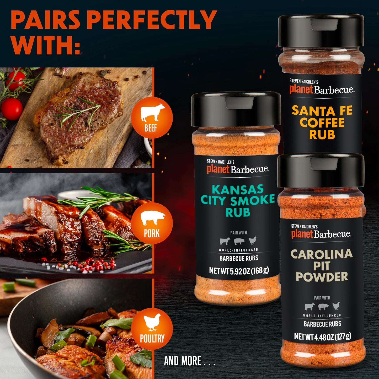 Steven Raichlen's Planet Barbecue Gourmet BBQ Rubs & Spices Gift Box Set - Variety Pack of 3 - Grill Seasoning Gift Set w Americ
