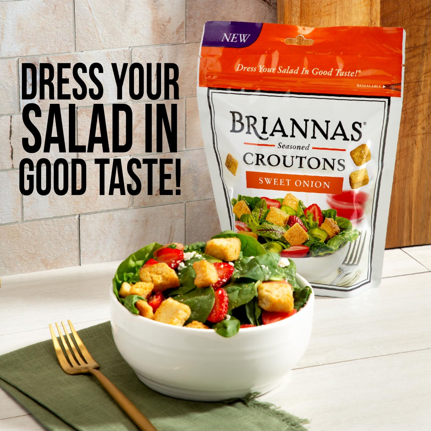 BRIANNAS Sweet Onion Croutons - Baked Flavor, Crispy - 5 oz Bags - 3 Pack