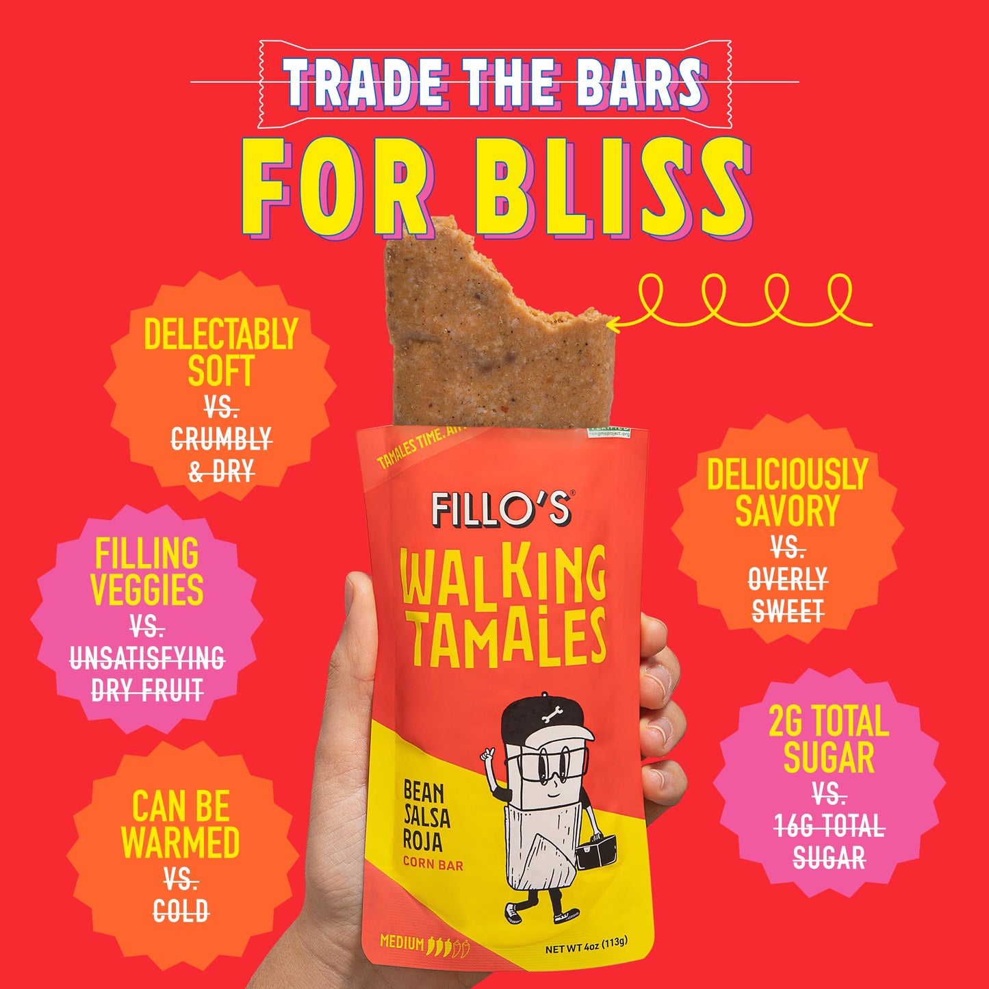 Fillo'S Walking Tamales, Salsa Roja, Pk Of 7, Ready-To-Eat, Delicious, Gluten-Free, Preservative-Free, No Added Sugar, Vegan Fri