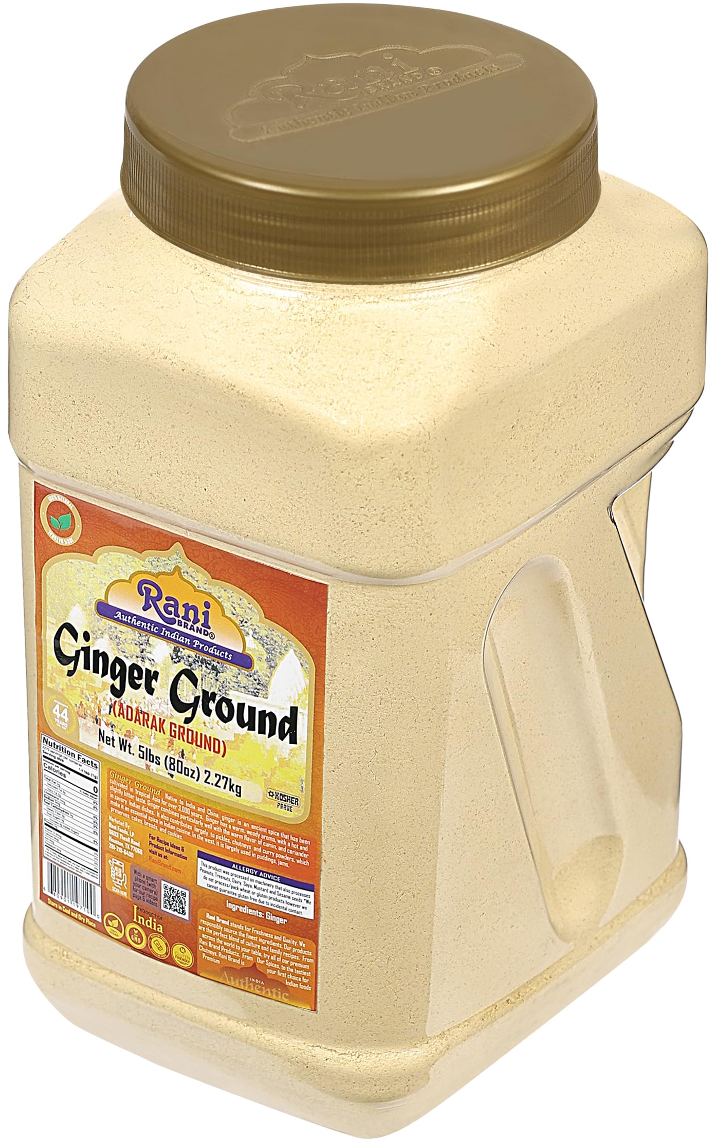 Rani Ginger (Adarak) Powder Ground, Spice 80Oz (5Lbs) 2.27Kg Bulk Pet Jar ~ All Natural | Vegan | Gluten Friendly | Non-Gmo | Kosher | Indian Origin
