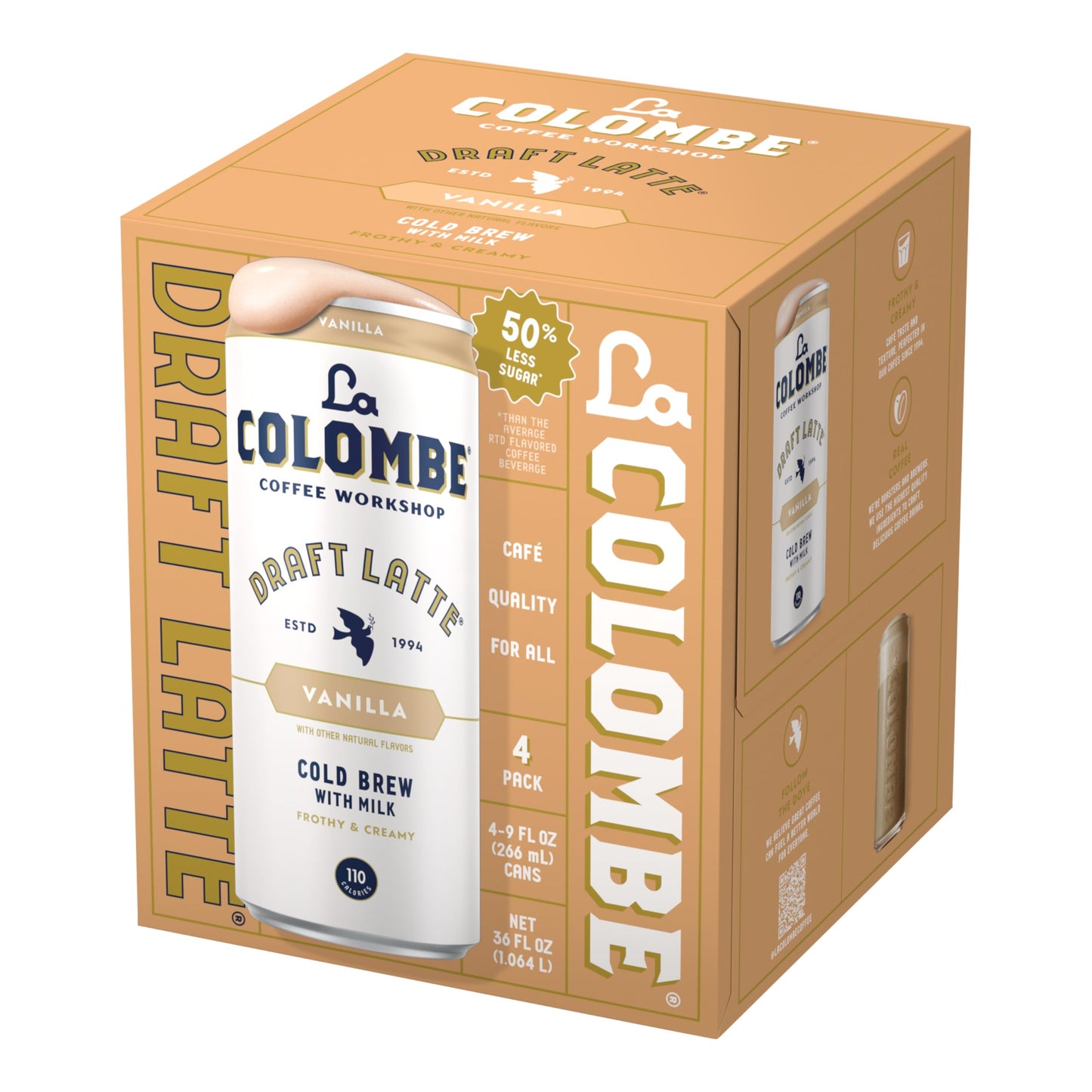 La Colombe Vanilla Draft Latte - 9 Fl. Oz. 4 Pack - 100% Arabica, Single-Origin, Brazilian Cold Brew Coffee With Lactose-Free Foamy Milk, Enhanced Coffee On The Go, 115Mg Natural Caffeine