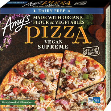 Amys Frozen Pizza, Supreme Vegan Pizza, Made With Organic Flour and Vegetables, Frozen Meals, 14.0 Oz