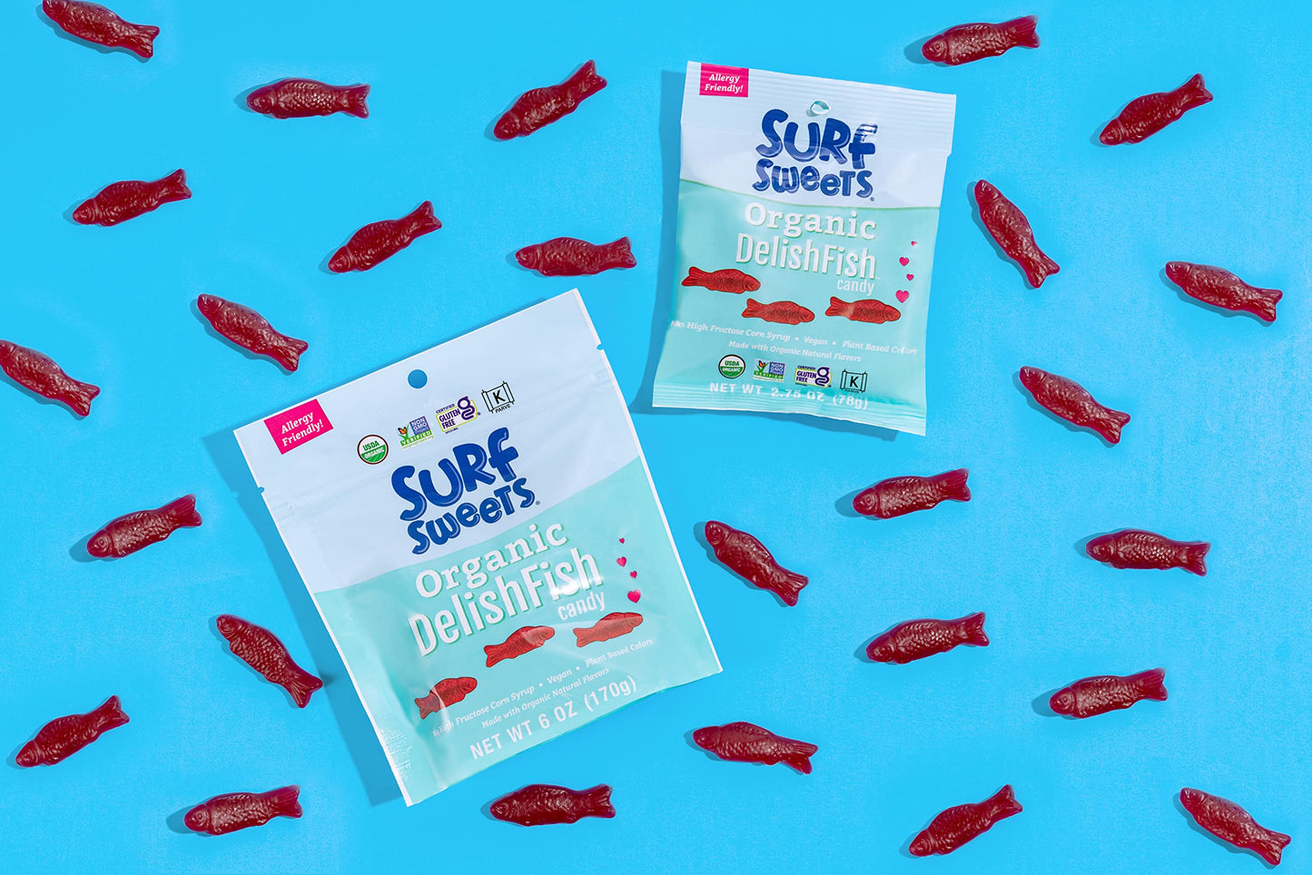 Surf Sweets Organic Delishfish Candy - Sweet Vegan Candy Fish, Gluten Free Snack For Kids And Adults, Kosher, Raspberry Fruit Flavor, Sweetened With Organic Cane Sugar - 2.75 Oz Bag (Pack Of 12)