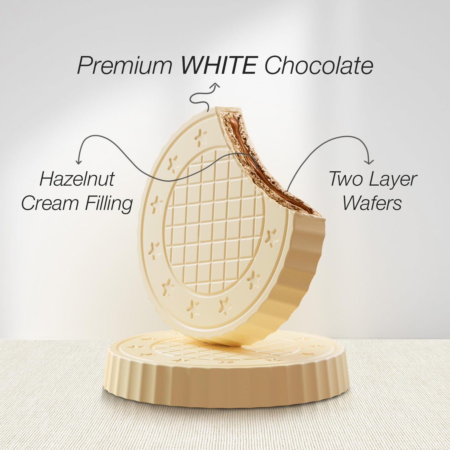 Fiorella Crunch Wafer Cookies, White Chocolate, Hazelnut Cream Filling, 18 Count, Individually Wrapped Snacks