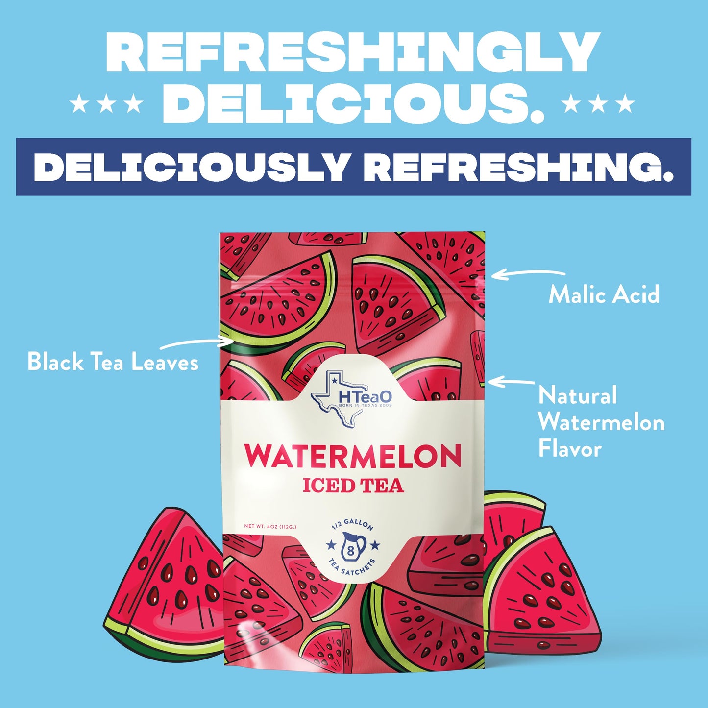 HTEAO Watermelon Black Tea - Flavored Iced Tea Bags, 8 Count (Makes 4 Gallons)