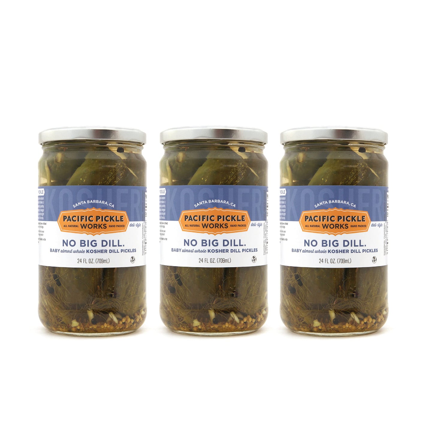Pacific Pickle Works Classic Deli-Style Kosher Baby Dill Pickles - Crunchy Sour Gourmet Pickle Chunks - 24oz Jar (3-pack)