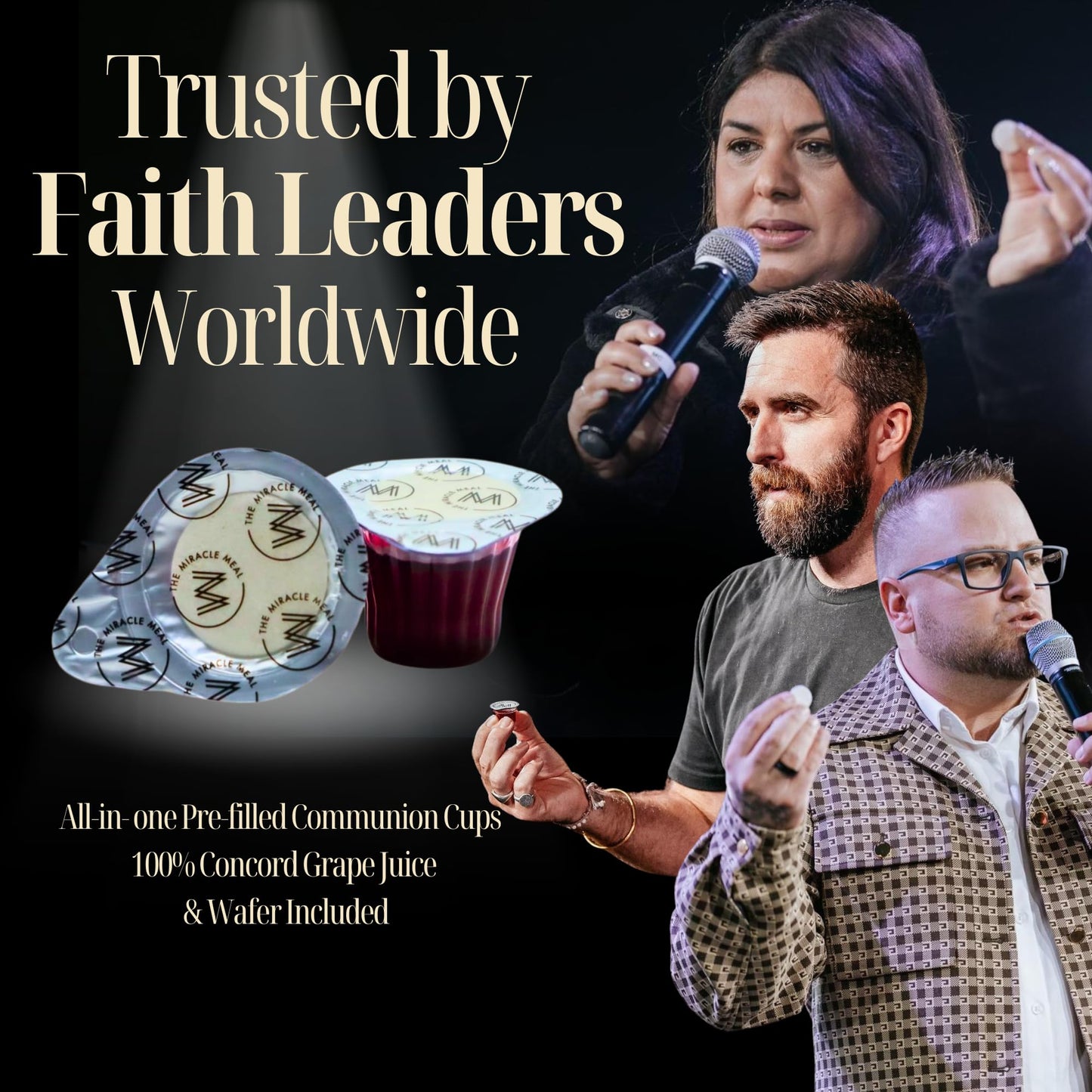 PACK IT HUB Pre-Filled Communion Cups Set - 100 Larger Tab Wafer Cups - Polypropylene - Transparent - Model MM100