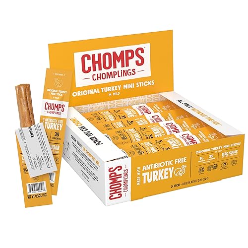 Chomps Snack Size Turkey Jerky Sticks, Keto, Paleo, Low Carb, Gluten Free, 35 Calories, 24 Pack, 12 Ounce