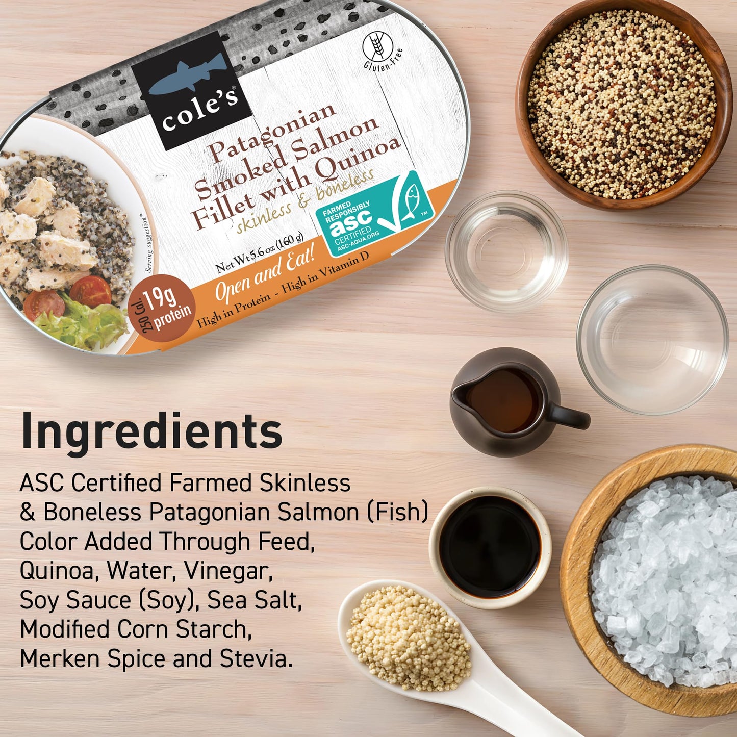 Coles Patagonian Smoked Salmon Fillet, 5.6 oz Canned Fish, 19g Protein, 6 Pack, Ready to Eat Meal