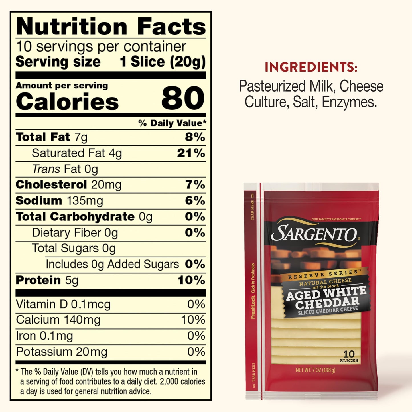 Sargento Reserve Series Natural Aged White Cheddar Sliced Cheese, 10 Slices