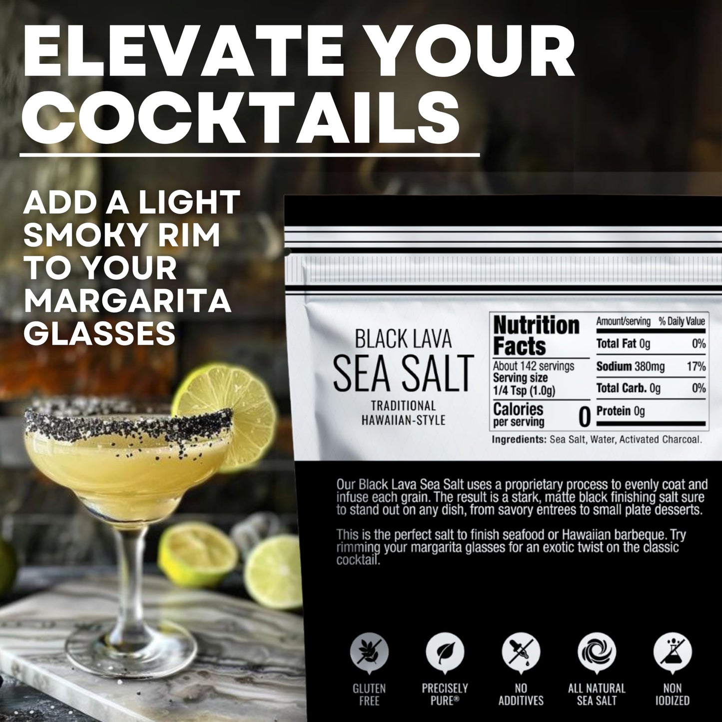 Hawaiian-Style Black Lava Sea Salt for Cooking & Finishing  Black Sea Salt with Activated Charcoal  5 oz Bag
