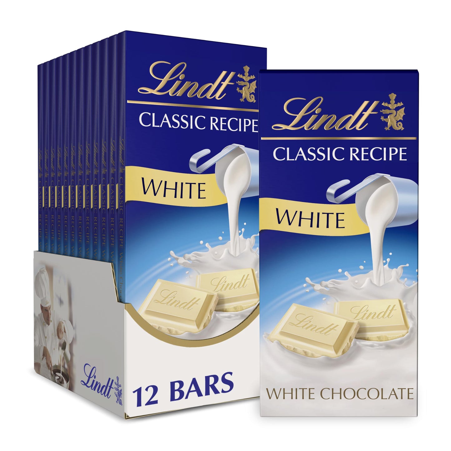 Lindt White Chocolate Bar, Classic Recipe, 4.4 oz, 12 Pack